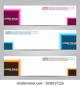 Vector design Banner backgrounds in three different colors.