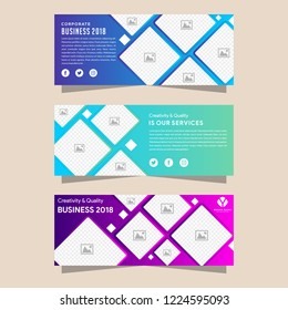 Vector design Banner backgrounds in three different gradient colors. - stock vector - horizontal banner with photo collage