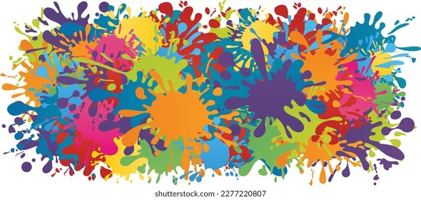 Vector design. Banner featuring a paint splatter effect. Poster template.  Splash stain with a colorful and bright invitation that incorporates various shapes and liquids. Cartoon ink drop splashes. 