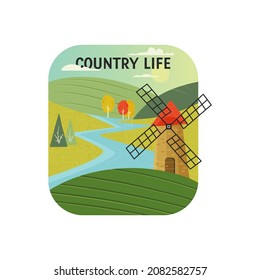 Vektordesign von Bannern mit Mühlen auf dem Lande