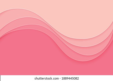 Vector design banner, minimalist pink paper layer. abstract background waves line in paper cut style, origami art