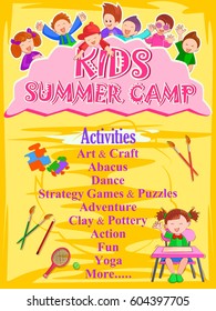 Vector design of banner poster design template for Kids Summer Camp activities
