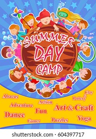 Vector design of banner poster design template for Kids Summer Camp activities