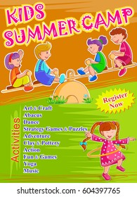Vector design of banner poster design template for Kids Summer Camp activities