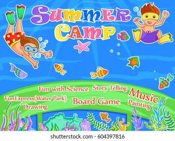 Vector design of banner poster design template for Kids Summer Camp activities