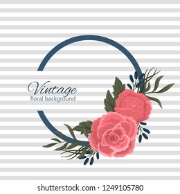 Vector design banner with red roses and blue flowers