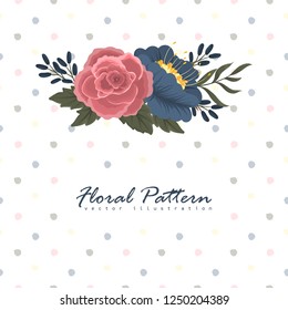 Vector design banner with red roses and blue flowers