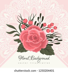 Vector design banner with red roses and blue flowers