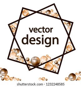 vector design banner, stickers, labels, etc., a geometric frame with filled with pearls in the corners, with a place for the inscription inside, on a white background