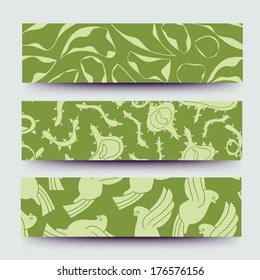  Vector Design banners.Hand drawn illustration and place for your text. Template with image of butterflies, beetles and flowers. Ornament decorative colorful pattern and sample text.