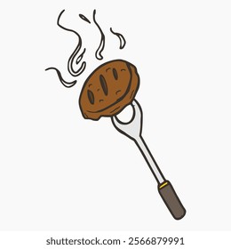 vector design of barbeque meat skewered with a fork on a white background