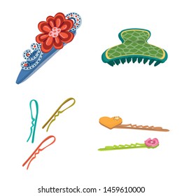 Vector design of barrette and hair symbol. Set of barrette and accessories stock symbol for web.