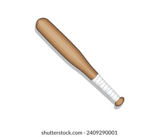 vector design of a baseball bat made of wood and painted brown with a white cloth wrapped around the handle to prevent sweat or getting wet when held