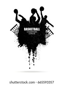 Vector design for basketball, hand drawing, grunge style, splashes, texture (mask). Abstract background. Ink brush strokes. EPS file is layered. 