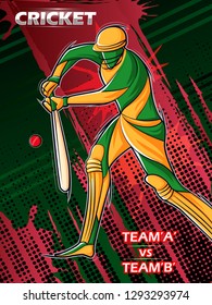 Vector design of batsman player playing cricket sports tournament championship