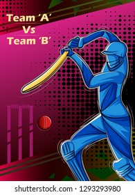 Vector design of batsman player playing cricket sports tournament championship