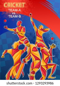 Vector design of batsman player playing cricket sports tournament championship