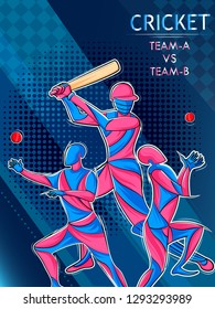 Vector design of batsman player playing cricket sports tournament championship