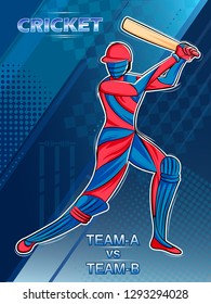 Vector design of batsman player playing cricket sports tournament championship