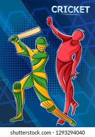 Vector design of batsman player playing cricket sports tournament championship