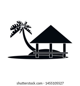 Vector design of beach and bungalow symbol. Set of beach and romantic stock symbol for web.