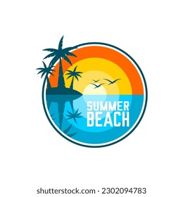vector design of a beach scene, saying summer beach