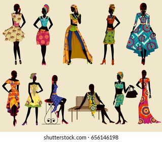 Vector design of beautiful African black woman modern stylish model