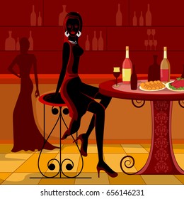 Vector design of beautiful African black woman modern stylish model