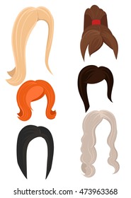 Vector design of beautiful collection of female hair set of different hairstyles.