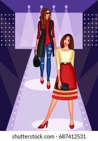 Vector design of beautiful modern stylish woman model on ramp