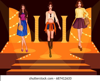 Vector design of beautiful modern stylish woman model on ramp