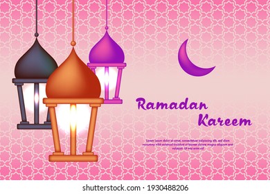 vector design. beautiful ramadan kareem greeting card, flyer, banner design with a colorful modern lantern specially for Ramadan wishing and design, invitation for muslim community.