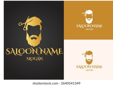 Vector design of beauty salon logo with scissors for haircut salon, business card design. 
