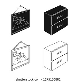 Vector design of bedroom and room icon. Set of bedroom and furniture stock symbol for web.