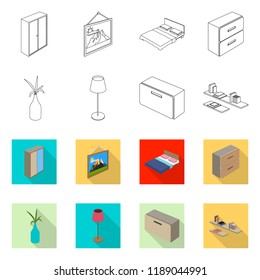 Vector design of bedroom and room icon. Collection of bedroom and furniture vector icon for stock.