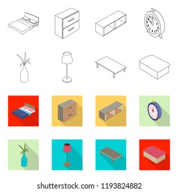 Vector design of bedroom and room icon. Collection of bedroom and furniture stock symbol for web.