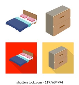 Vector design of bedroom and room icon. Collection of bedroom and furniture stock vector illustration.