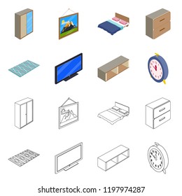 Vector design of bedroom and room icon. Collection of bedroom and furniture vector icon for stock.