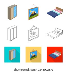 Vector design of bedroom and room icon. Collection of bedroom and furniture stock vector illustration.
