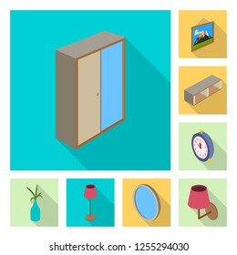 Vector design of bedroom and room icon. Collection of bedroom and furniture stock symbol for web.