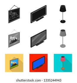 Vector design of bedroom and room icon. Collection of bedroom and furniture vector icon for stock.