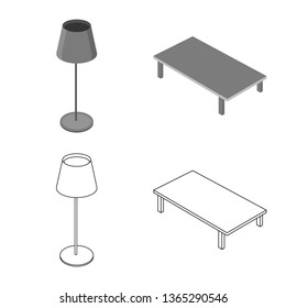 Vector design of bedroom and room icon. Set of bedroom and furniture vector icon for stock.