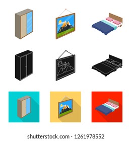 Vector design of bedroom and room logo. Collection of bedroom and furniture stock symbol for web.