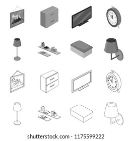 Vector design of bedroom and room sign. Set of bedroom and furniture vector icon for stock.