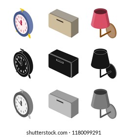Vector design of bedroom and room sign. Set of bedroom and furniture stock symbol for web.