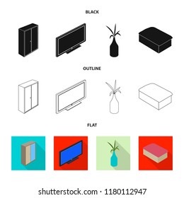 Vector design of bedroom and room sign. Set of bedroom and furniture stock symbol for web.