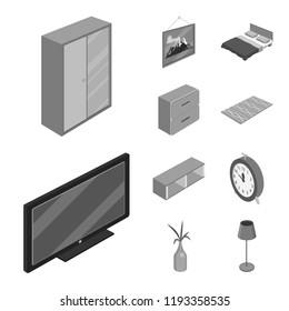 Vector design of bedroom and room sign. Set of bedroom and furniture stock symbol for web.