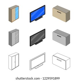 Vector design of bedroom and room sign. Set of bedroom and furniture vector icon for stock.