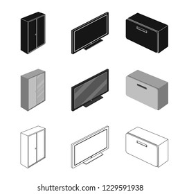 Vector design of bedroom and room sign. Collection of bedroom and furniture stock symbol for web.