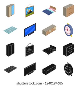 Vector design of bedroom and room sign. Set of bedroom and furniture vector icon for stock.